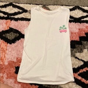 White Sleeveless Top with Pink Graphics